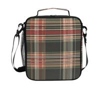 CHIFIGNO Borsa termica per il pranzo a quadretti rossi e verdi, riutilizzabile, per bambini, ragazze, ragazzi, portatile, con tracolla, per campeggio, scuola, lavoro, picnic