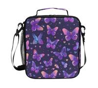 CHIFIGNO Borsa termica per il pranzo con farfalle viola, riutilizzabile, per bambini, ragazze, ragazzi, portatile, con tracolla, per picnic, ufficio, lavoro, viaggi