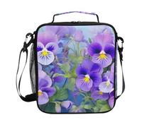 CHIFIGNO Borsa termica per il pranzo con fiori viola del pensiero per ragazzi ragazze bambini borsa termica per uomo donna borsa termica portatile riutilizzabile per picnic, campeggio, viaggi, lavoro