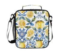 CHIFIGNO Borsa termica per il pranzo in stile siciliano, con limoni e fiori blu, riutilizzabile, borsa termica portatile, tracolla regolabile per ragazzi, bambini, ragazze, donne, uomini