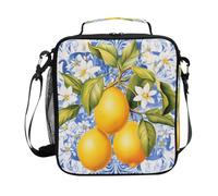 CHIFIGNO Borsa termica per il pranzo in stile siciliano con limoni, portatile, per ragazzi e bambini, riutilizzabile, con tracolla regolabile, per scuola, ufficio, picnic, viaggi