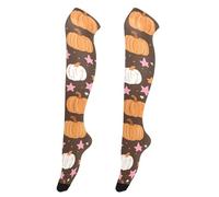 CHIFIGNO Calzini alti da donna e ragazza, alla moda, casual, sopra il ginocchio, con zucche e stelle, calze marroni per le donne
