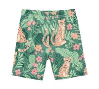 CHIFIGNO Carino Leopardo Fiori Tropicali Verde Ragazze Cartwheel Shorts Sotto Vestito Bike Shorts Biker Breve Estate Vestiti, Simpatico leopardo tropicale fiore verde, 5 anni