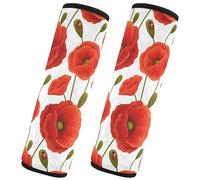 CHIFIGNO Copri cintura di sicurezza per auto, motivo floreale con papaveri rossi, 2 pezzi, imbottiture per le spalle dei sedili dell'auto, per adulti, bambini, donne, uomini, M