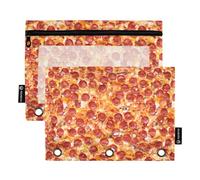 CHIFIGNO Deliziosi astucci per matite per pizza per raccoglitori a 3 anelli, confezione da 2 sacchetti con cerniera con finestra trasparente per casa e ufficio