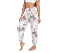 CHIFIGNO Harem pantaloni della tuta per le donne atletici yoga pantaloni leggeri lounge pantaloni, Fiori di ciliegio in stile giapponese, L
