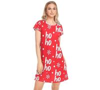 CHIFIGNO Natale Ho Rosso Donna Abito da Notte Camicia Pigiama Morbido Sonno Tee Comodo Camicia Da Notte Pigiama, Natale Ho Ho Ho Rosso-1, L