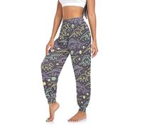 CHIFIGNO Pantaloni da yoga da donna, stile boho, hippie, stile harem, casual, da danza, con pianeti dinosauri, Pianeti Dinosauro, S