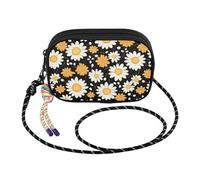 CHIFIGNO Piccola borsa a tracolla da donna, graziosa borsa a tracolla nera con margherita e cinturino in corda regolabile, borsa a tracolla casual