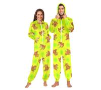 CHIFIGNO Pigiama intero da adulto, con cappuccio, motivo: rana arancione, giallo, verde, con cerniera, costume da cosplay, Arancione Rana Giallo Verde, X-Small