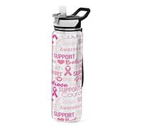 CHIFIGNO Pink Word Clouds - Borraccia per il cancro al seno, con cannuccia e manico, a prova di perdite, senza BPA, per fitness, palestra, sport all'aria aperta, 1000 ml