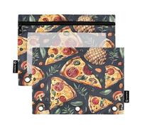 CHIFIGNO Set di 2 astucci con ballerine e 3 fori per rilegatura, grazioso astuccio con finestra trasparente con chiusura lampo, per ufficio, tinta unita, Fette di pizza con ananas 1, taglia unica