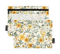 CHIFIGNO Set di 2 astucci vintage margherite bianche e gialle per libro a 3 anelli con finestra trasparente con chiusura lampo, astuccio per cancelleria ufficio, Vintage Bianco Giallo Margherita,