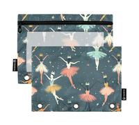 CHIFIGNO Simpatico astuccio con ballerine in stile cartone animato, con 3 fori, confezione da 2 astucci con finestra trasparente, organizer per scuola e ufficio