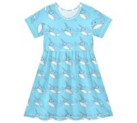 CHIFIGNO Simpatico vestito azzurro con balene per ragazze girocollo una linea estiva prendisole estivo per ragazze vestiti estivi, Cute Whales Azzurro, 5-6 Anni