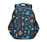 CHIFIGNO Simpatico zaino per bambini blu con strisce riflettenti per libri per ragazzi ragazze zaino leggero per studenti, Simpatici animali marini blu, Medium, Zaini Daypack