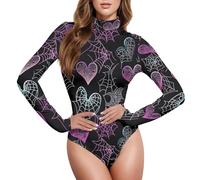 CHIFIGNO Top da donna a maniche lunghe con collo a tartaruga, tute da donna, motivo cuori fluo, ragnatele nere, Neon Hearts Ragnatele Nero, XX-Large