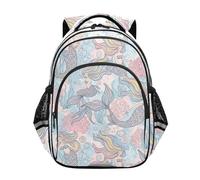 CHIFIGNO Zainetto per bambini con motivo a sirene, colori pastello, leggero, con strisce riflettenti