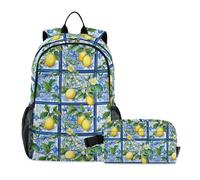 CHIFIGNO Zainetto per bambini in stile siciliano con limoni e fiori, set con borsa per il pranzo, zaino per studenti elementari
