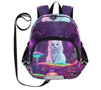 CHIFIGNO Zaino Bambino Ragazzo con Leem, Mini Borsa Libro da Viaggio Bambini Borsa Scuola Per La Scuola Primaria, Carino Gatto Bianco Funghi Neon, M, Carino