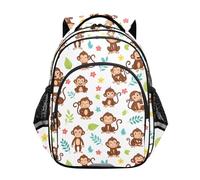 CHIFIGNO Zaino bianco carino con scimmie floreali per scuola e viaggio Bookbag ragazzi ragazze con strisce riflettenti, Scimmie floreali carine bianche, Medium, Zaini Daypack