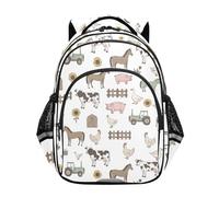 CHIFIGNO Zaino da scuola per bambini, da viaggio, per ragazzi e ragazze, leggero, con strisce riflettenti, Simpatici animali della fattoria bianchi, Small, Zaini Daypack