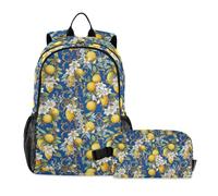 CHIFIGNO Zaino in stile siciliano con fiori dorati e limoni, per ragazze, ragazzi, bambini, set con borsa termica per il pranzo