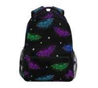 CHIFIGNO Zaino nero con pipistrelli colorati neon per ragazze ragazzi bambini zaino da viaggio scuola Bookbag, Pipistrelli colorati neon neri, M