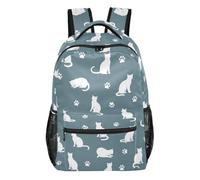 CHIFIGNO Zaino per bambini con gatti bianchi e blu e grigi, per scuola, ragazzi, ragazze, scuola, università, Carino Gatti Bianchi Blu Grigio, Small, Zaino Scuola Stampa