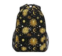 CHIFIGNO Zaino per bambini per la scuola, Golden Sun Moon Black Students Laptop Bag Elementary School Bookbag, Golden Sun Moon Nero, Medium, Zaini Daypack