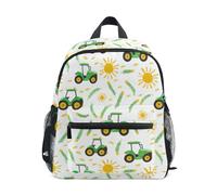 CHIFIGNO Zaino per bambini, per la scuola, per bambini, per ragazze, ragazzi, scuola materna, elementare, elementare, Trattore verde con sole e grano, Small