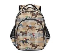 CHIFIGNO Zaino per la scuola, con cavalli retrò, marrone chiaro, beige, a quadretti, da viaggio, per ragazzi, ragazze, bambini, escursionismo, Retro Horses Tan Beige Plaid, S