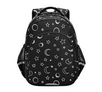 CHIFIGNO Zaino per la scuola con stelle bianche e lune, nero, per ragazzi e ragazze, Stelle Bianche Lune Nero, Small, Zaini Daypack