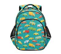 CHIFIGNO Zaino per la scuola per ragazze e ragazzi, stile casual, con strisce riflettenti, carine di cartoni animati, verde, Carino Cartoon Cars Verde, Small, Zaini Daypack