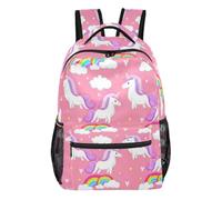 CHIFIGNO Zaino per ragazze e ragazzi, con simpatici unicorni e arcobaleni, rosa, per la scuola e gli adolescenti, Graziosi Unicorni Arcobaleni Rosa, Small, Zaino Scuola Stampa