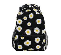 CHIFIGNO Zaino per ragazze ragazzi bambini margherite floreale nero scuola bookbag studenti borsa per laptop, Margherite Floreale Nero, M