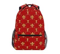 CHIFIGNO Zaino per ragazze ragazzi bambini oro Fleur De Lis Grid Red School Bookbag Travel Laptop Back Pack, Griglia Giglio Oro Rosso, Small, Zaini Daypack