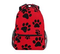 CHIFIGNO Zaino rosso per bambini con impronte di cane nero per scuola, zaino da viaggio per computer portatile, borsa per libri scolastici elementari, Stampe di zampe di cane nere rosse, Medium, Zaini