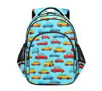 CHIFIGNO Zaino scolastico blu con motivo Cartoon, con strisce riflettenti, leggero, per ragazzi e ragazze, Carino Cartoon Cars Blu, S