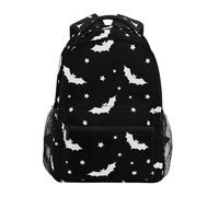 CHIFIGNO Zaino scolastico nero con pipistrelli bianchi e stelle per bambini studenti zaino per computer portatile zaino scuola borsa per libri, Pipistrelli bianchi stelle nere, S