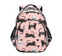 CHIFIGNO Zaino scolastico per bambini con gatti neri e rosa, con strisce riflettenti, leggero, per ragazzi e ragazze, Simpatici gatti neri rosa, Small, Zaini Daypack