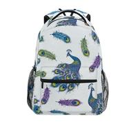 CHIFIGNO Zaino scolastico per bambini con piume di pavone per ragazze e ragazzi grande capacità scuola elementare borsa per libri da viaggio zaino per laptop, Piuma di pavone., Medium, Zaini Daypack