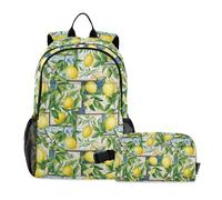 CHIFIGNO Zaino scolastico per bambini, stile siciliano, limoni e foglie, set con borsa per il pranzo, zaino per la scuola media
