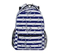CHIFIGNO Zaino scolastico per ragazzi e ragazze, con motivo nautico con ancore a righe, blu e bianco, stile casual, Ancora Nautica Strisce Blu Bianco, M