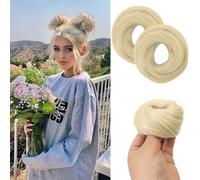 Chignon, 2 pezzi di extension for chignon con mini elastico sintetico - Accessori ideali for acconciature raccolte e disordinate for l'uso quotidiano per donna(Bright gold)