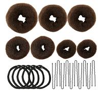 Chignon a Ciambella, 7 Pz Creatore per Pane Ciambella Chignon a Ciambella Hair, Ciambelle per Chignon, con 5 Elastici per Capelli e 10 Forcine Forma di U (Marrone)