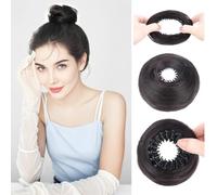 Chignon a ciambella sintetica regolabile con clip, extension per chignon da donna con sottile (chignon dritto e ordinato, nero e marrone)