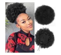 Chignon, Afro Puff Girl 8 pollici Kinky Curly Coulisse Coda di Cavallo Chignon Nero Extension for Capelli,per l'uso quotidiano(Dark black)