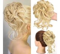 Chignon Capelli Finti con Elastico per Capelli,Riccio Ondulato Capelli Naturale Chignon Coda di Cavallo Capelli Estensioni dei Capelli Sintetici per Donne (22H613 Ash Blonde Mix biondo scuro)