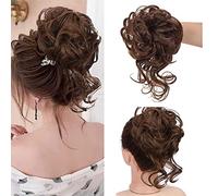 Chignon Capelli Finti con Elastico per Capelli,Riccio Ondulato Chignon Facile per Capelli Estensioni dei Capelli Sintetici per Donne (#2H30 miscela nera naturale marrone chiaro)